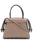 Tod's Clasp Closure Tote Bag, Women's, Nude/neutrals, Calf Leather