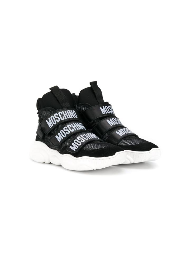 Moschino Kids Logo Strap Hi-top Sneakers - Black