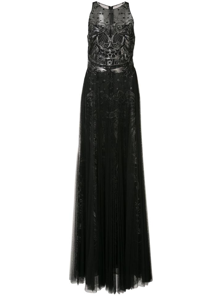 Marchesa Notte Embroidered Gown - Black