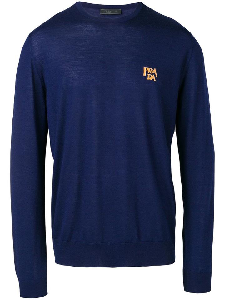 Prada Intarsia Logo Jumper - Blue