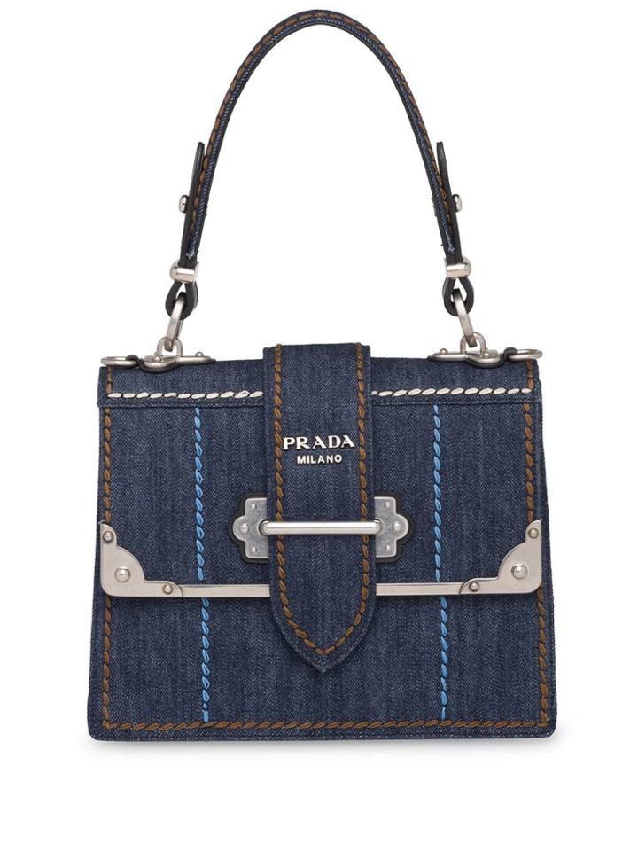 Prada Cahier Denim Handbag - Blue