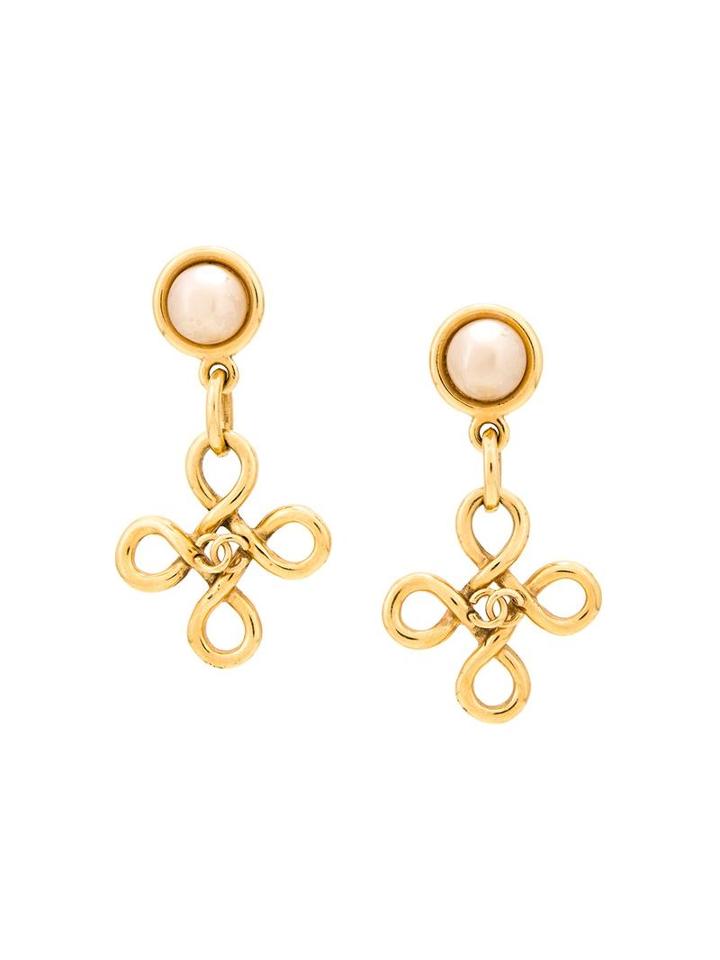 Chanel Vintage Faux Pearl Earrings, Women's, Metallic