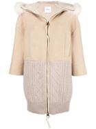 Agnona Fur Coat With Knit Panel - Nude & Neutrals