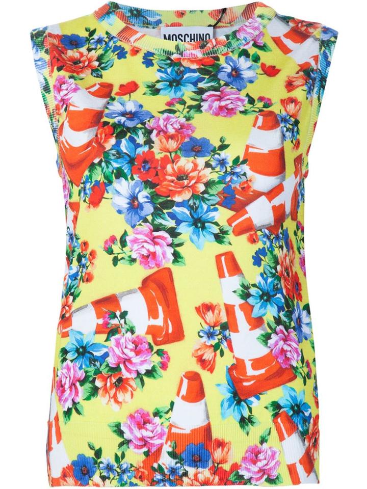 Moschino Floral And Traffic Cone Shell Top - Green
