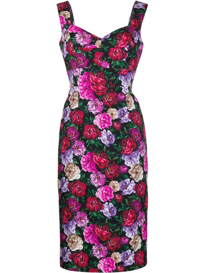 Escada Floral Print Midi Dress - Black