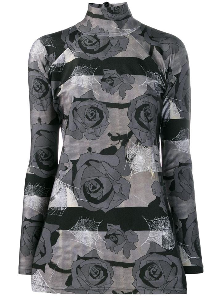 Barbara Bologna Floral Print Mock Neck Top - Grey