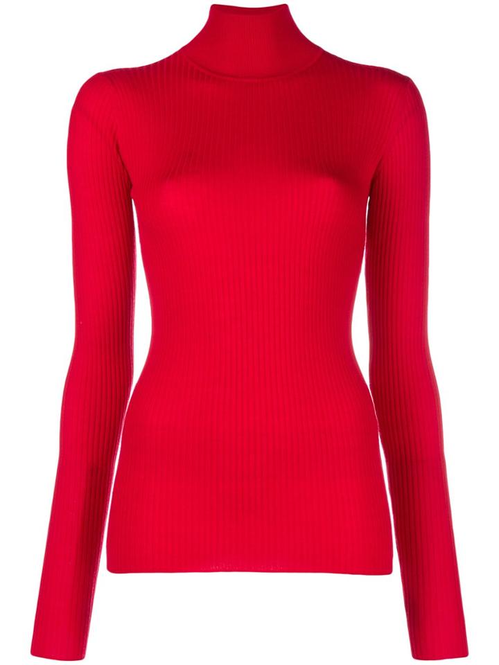 Jil Sander Navy Ribbed Turtleneck Sweater - Red