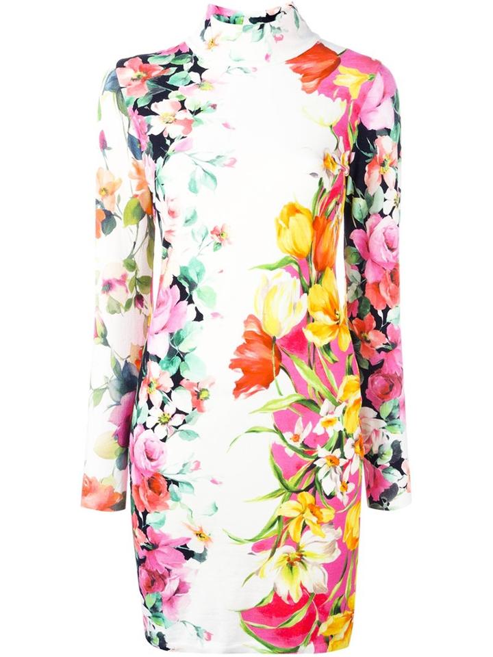 Blumarine Floral Print Mock Neck Dress