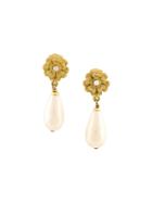 Chanel Vintage Camellia Flower Drop Clip-on Earrings