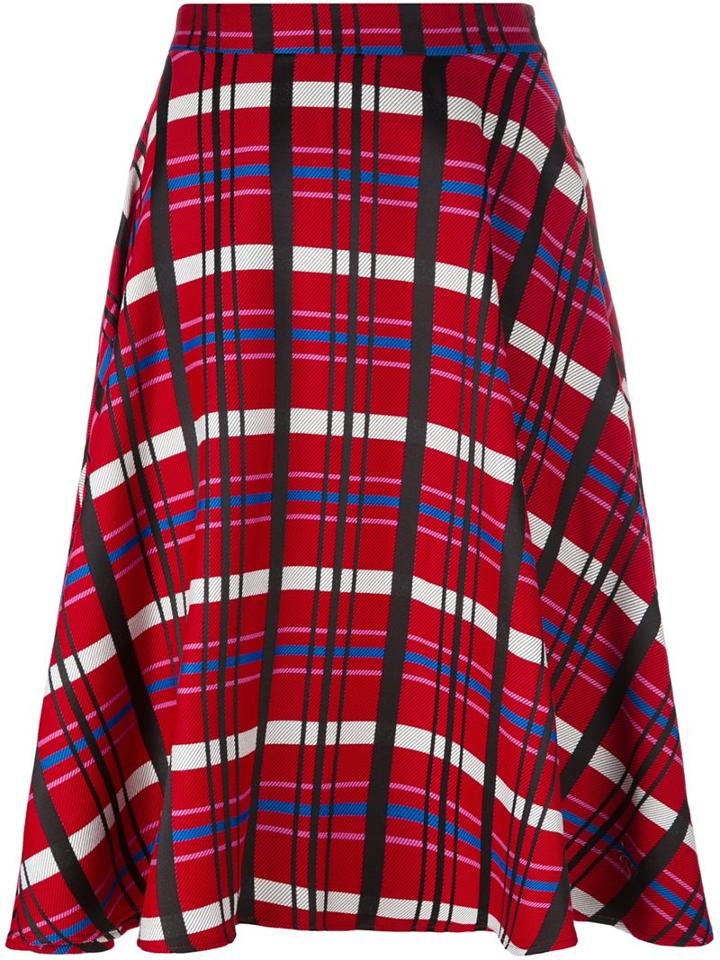 Ultràchic Checked A-line Skirt, Women's, Size: 42, Red, Acrylic/polyester/wool