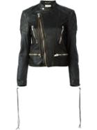 Saint Laurent Distressed Biker Jacket, Women's, Size: 40, Black, Lamb Skin/cupro/cotton