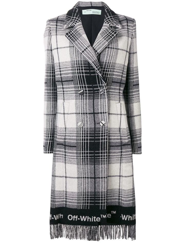 Off-white Double-breasted Checked Coat - Grey