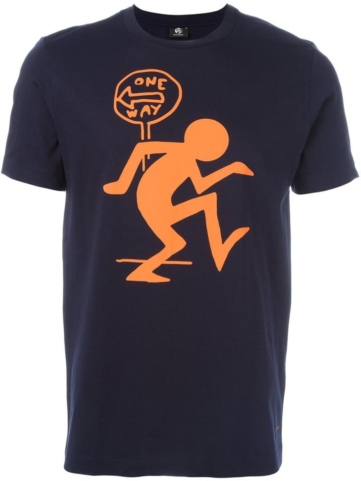 Ps By Paul Smith 'one Way' Print T-shirt, Men's, Size: Small, Blue, Cotton