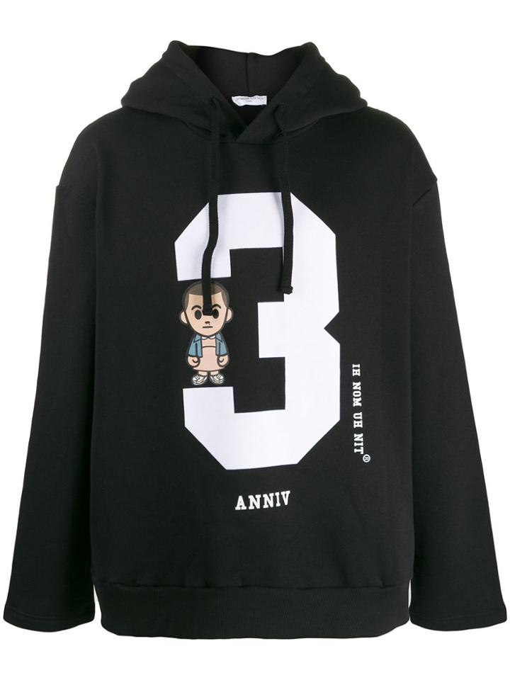 Ih Nom Uh Nit Cartoon Print Hoodie - Black