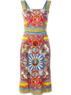 Dolce & Gabbana Carretto Siciliano Print Dress, Women's, Size: 46, Silk/spandex/elastane