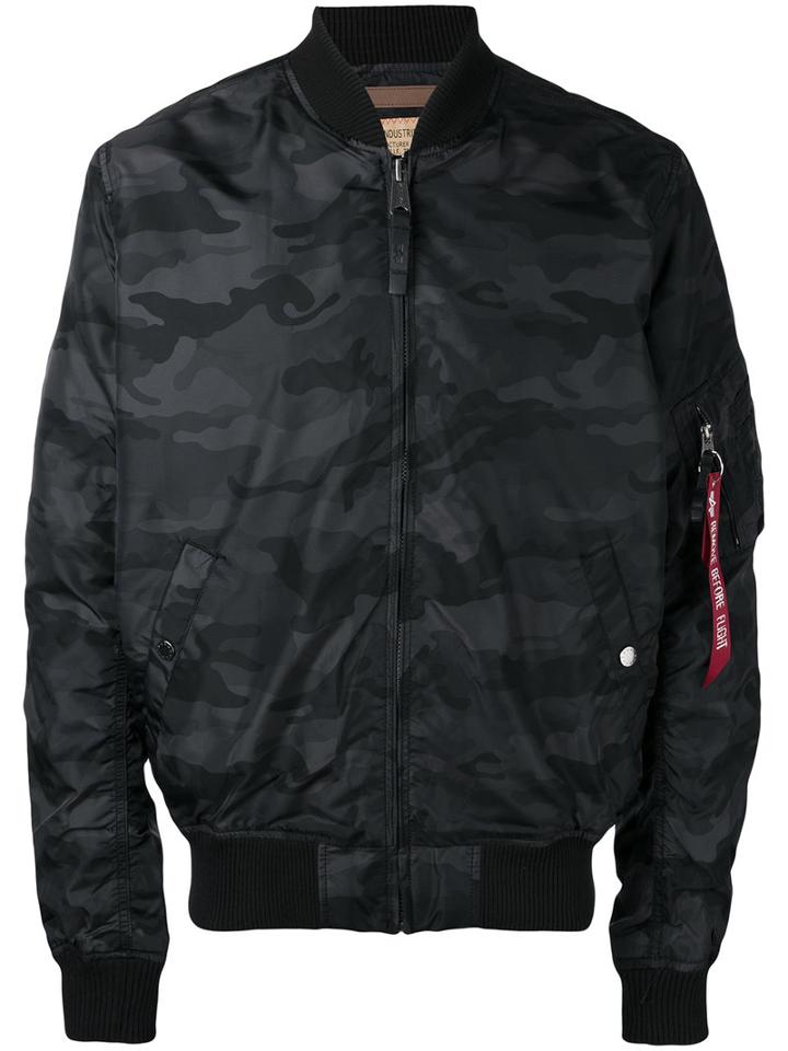 Alpha Industries - Camouflage Bomber Jacket - Men - Nylon - L, Black, Nylon