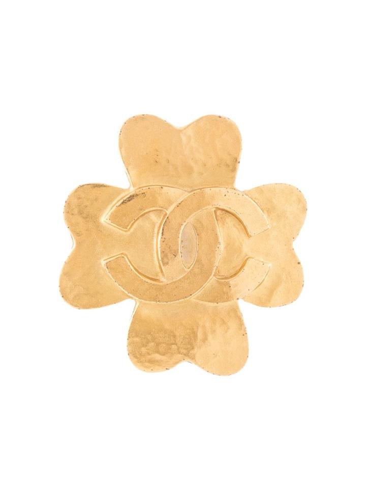 Chanel Pre-owned Cc Clover Brooch - Gold