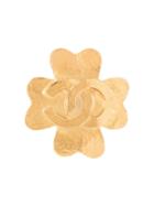 Chanel Pre-owned Cc Clover Brooch - Gold