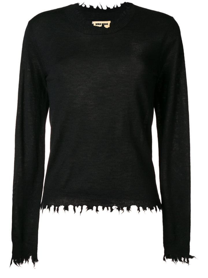 Uma Wang Distressed-hem Fitted Sweater - Black