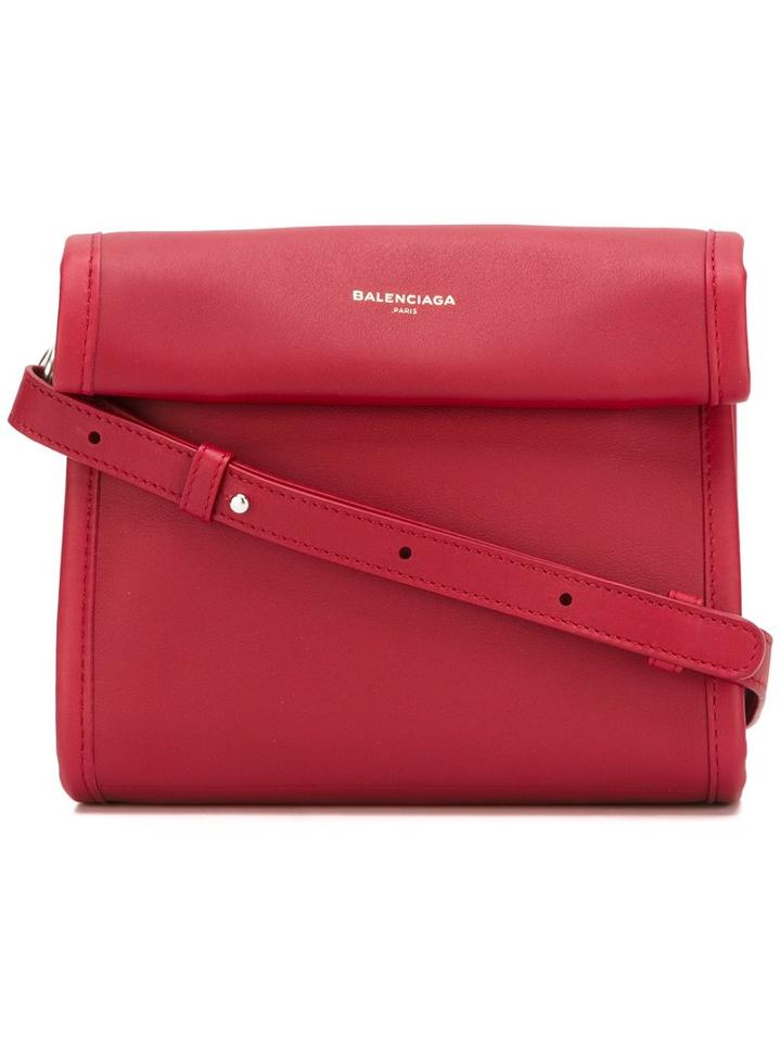 Balenciaga Fold-over Closure Crossbody Bag, Women's, Red, Calf Leather