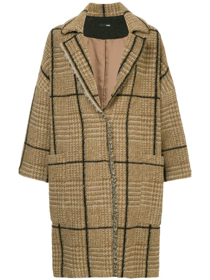Frei Ea Checked Oversized Coat - Brown