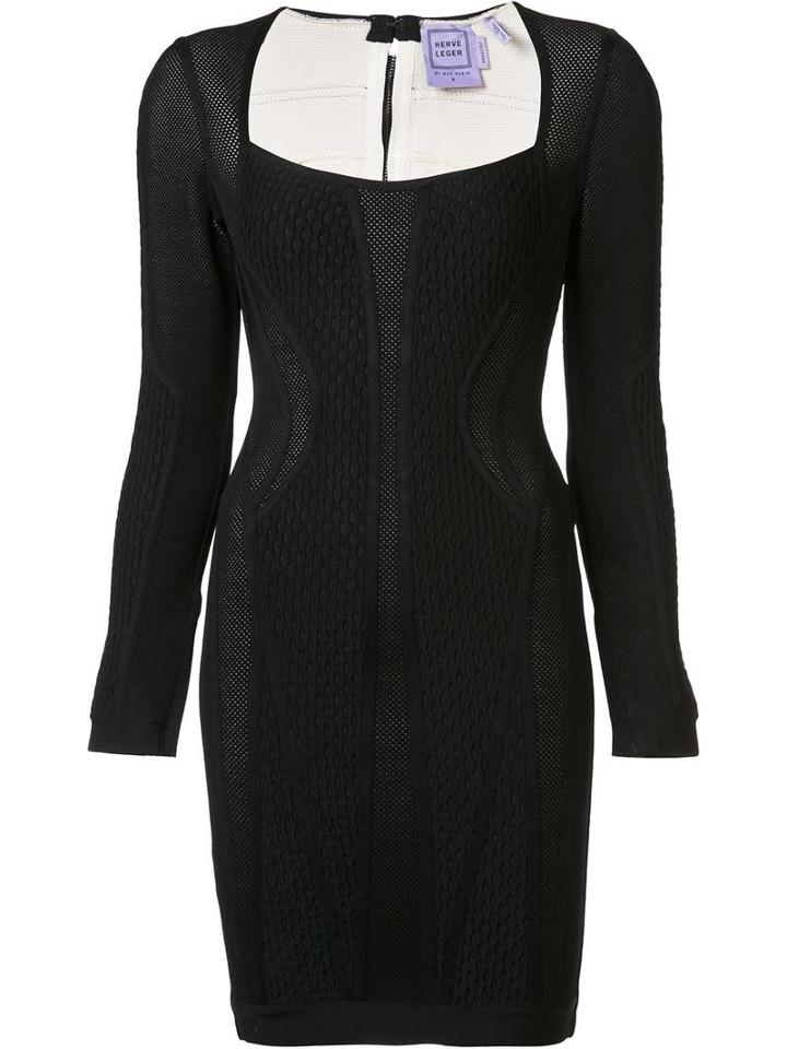 Hervé Léger Jacquard Fitted Dress, Women's, Size: Medium, Black, Nylon/spandex/elastane/rayon