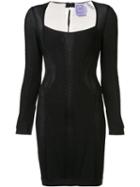 Hervé Léger Jacquard Fitted Dress, Women's, Size: Medium, Black, Nylon/spandex/elastane/rayon