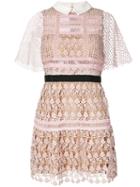 Self-portrait - Floral Embroidery Dress - Women - Cotton/polyester/spandex/elastane - 14, Nude/neutrals, Cotton/polyester/spandex/elastane
