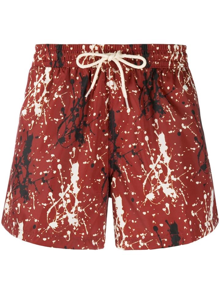 Nos Beachwear Paint Splatter Effect Swim Shorts - Brown