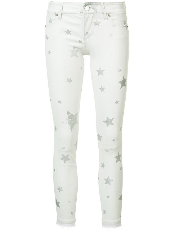 Rta Star-print Skinny Trousers, Women's, Size: 24, White, Cotton/spandex/elastane/lamb Skin