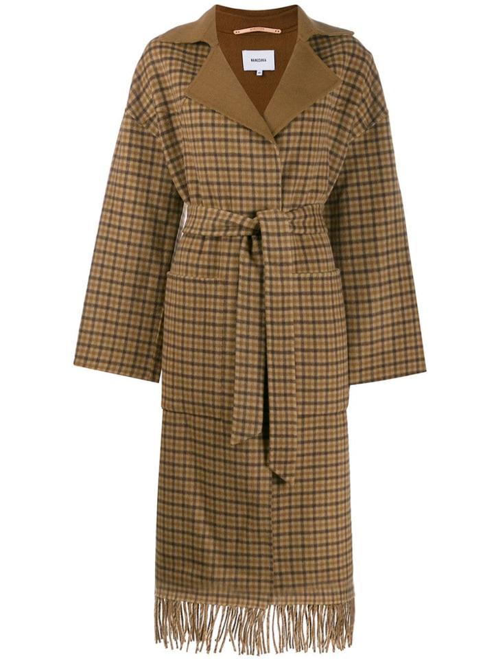 Nanushka Check Fringed Coat - Brown