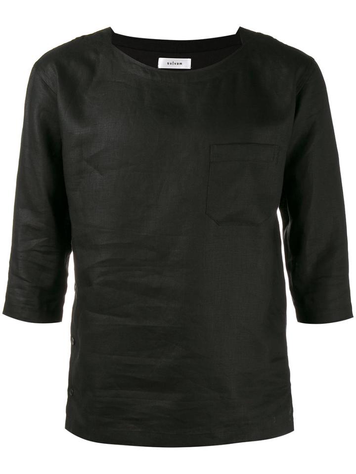 Sulvam Pull Over Shirt, Men's, Size: Medium, Black, Linen/flax