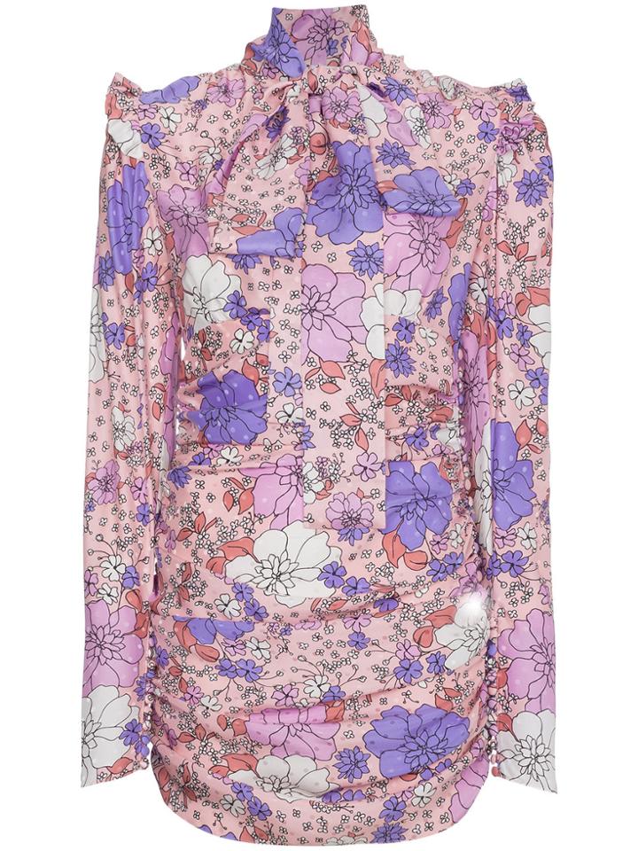 Magda Butrym Neck Tie Floral Mini Dress - Pink & Purple