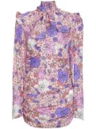 Magda Butrym Neck Tie Floral Mini Dress - Pink & Purple