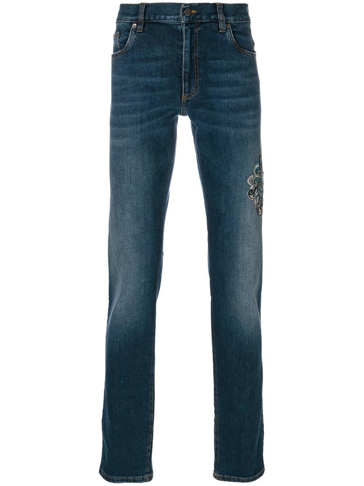 Roberto Cavalli - Embroidered Regular Jeans - Men - Cotton/spandex/elastane/viscose - 36, Blue, Cotton/spandex/elastane/viscose