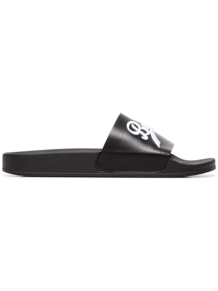 Balmain Black Embroidered Logo Slides