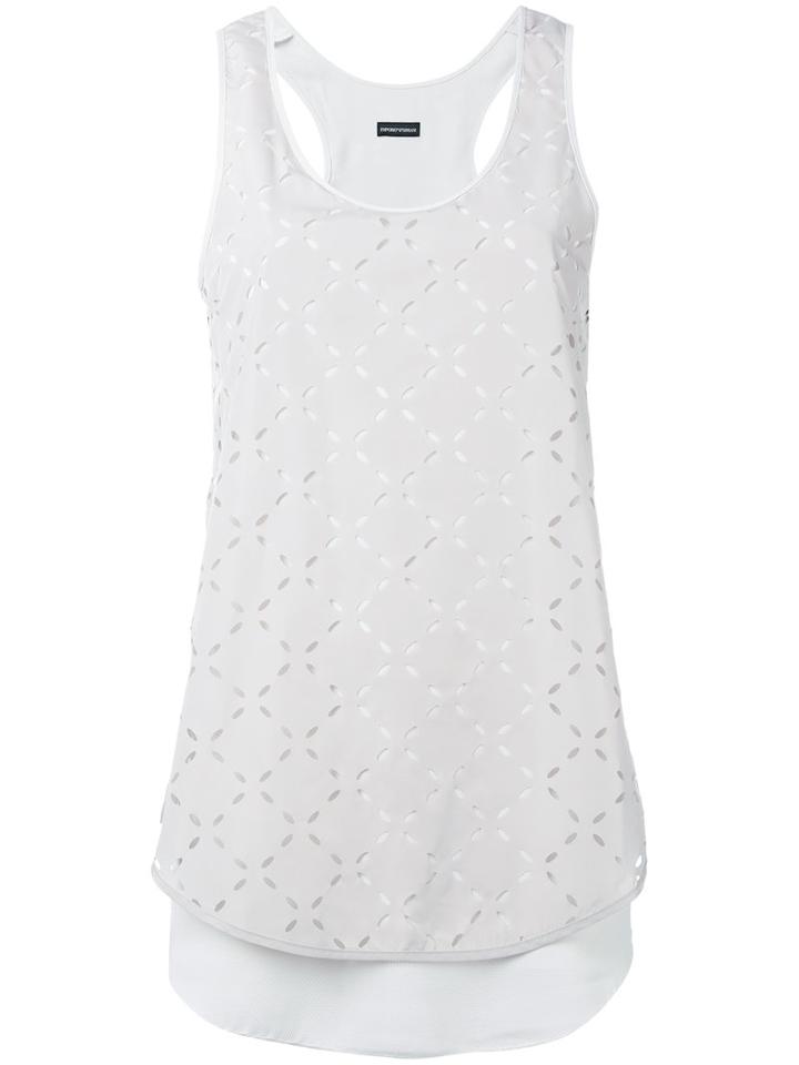 Emporio Armani Perforated Detail Top, Women's, Size: 38, Grey, Polyester