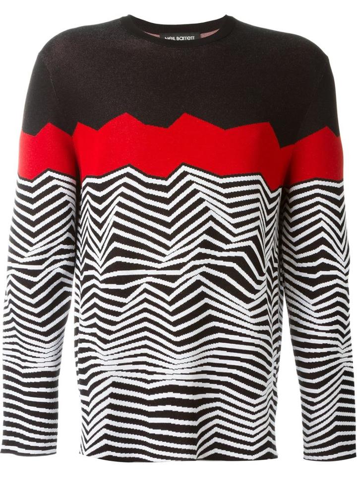 Neil Barrett Zig-zag Intarsia Jumper, Men's, Size: S, Black, Viscose/nylon/cotton