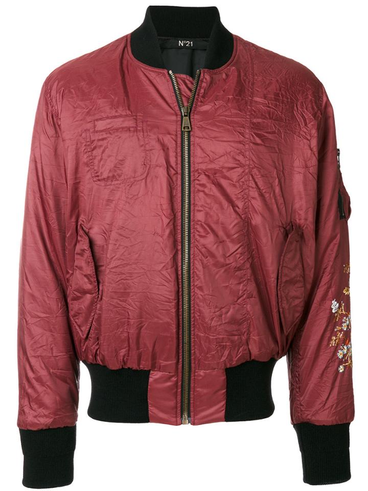 No21 Floral Embellished Bomber Jacket - Red