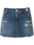 Red Valentino Love Embroidery Denim Skirt Shorts - Blue