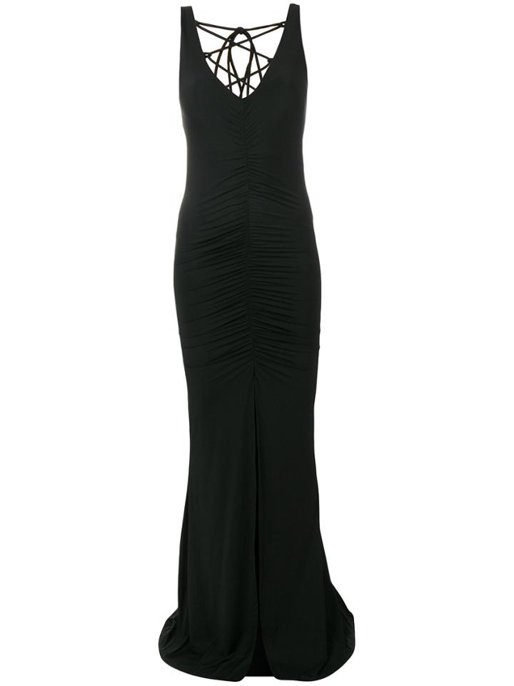 Fisico Rear Lace-up Ruched Maxi Gown - Black