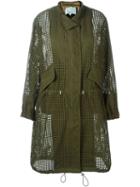 3.1 Phillip Lim Perforated Trench Coat, Women's, Size: Large, Green, Cotton/viscose/silk