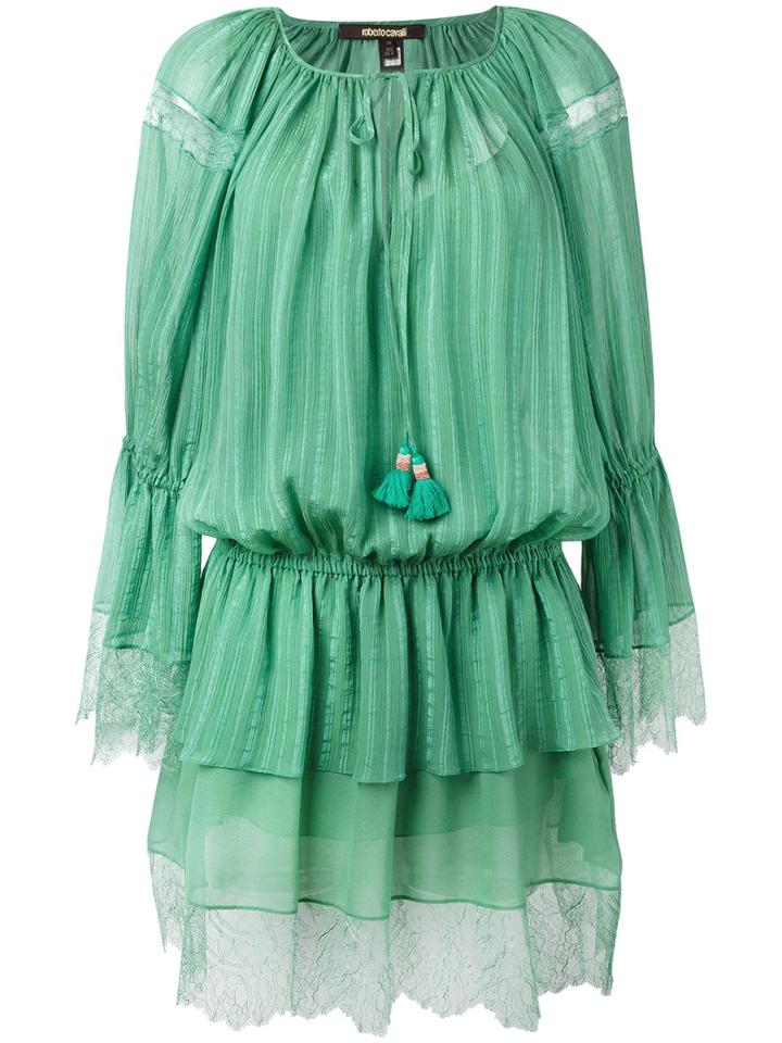 Roberto Cavalli Lace Trim Beach Dress, Women's, Size: 42, Green, Cotton/silk