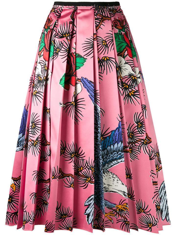 Gucci - Floral Print Pleated Skirt - Women - Silk/cotton/viscose - 40, Pink/purple, Silk/cotton/viscose