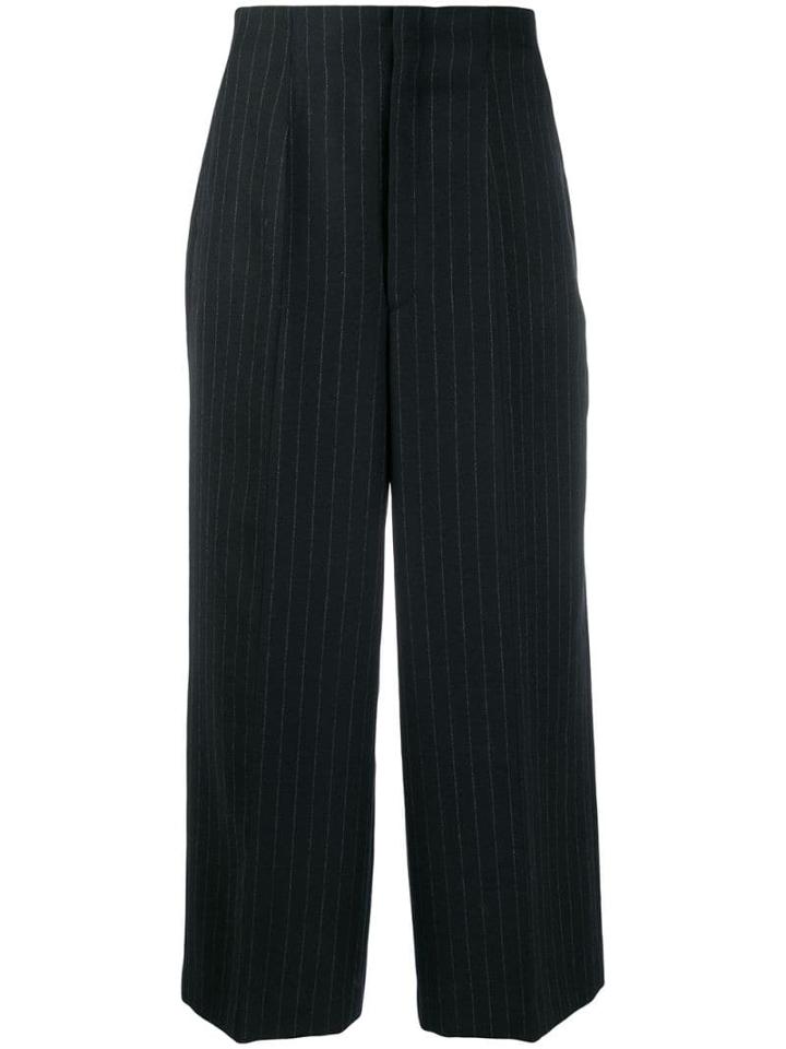 Y's Pinstriped Tailored Trousers - Black