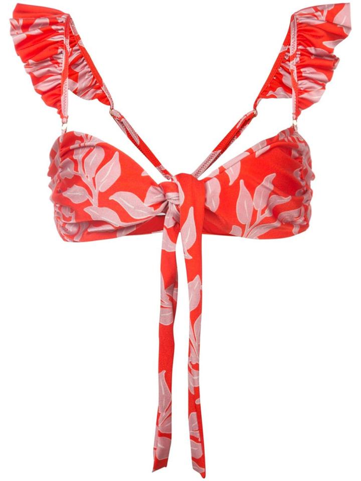 Patbo Leaf Print Wrap Top - Red