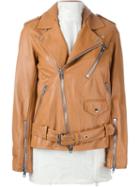3.1 Phillip Lim Contrasting Gilet Biker Jacket, Women's, Size: 4, Brown, Silk/viscose/lamb Skin