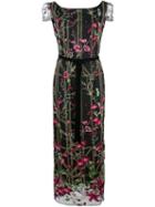 Marchesa Notte Short-sleeve Beaded Embroidered Gown - Black