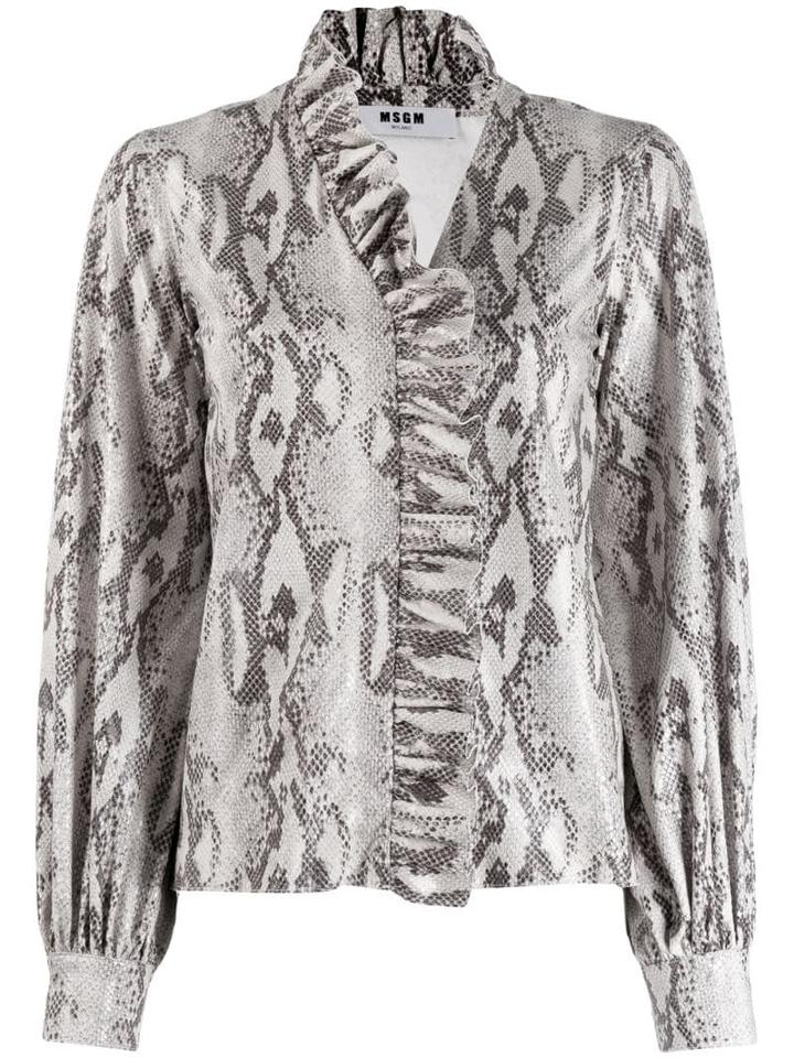 Msgm Snakeskin Effect Ruffled Blouse - Neutrals
