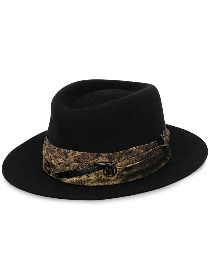 Maison Michel Printed Scarf Fedora - Black
